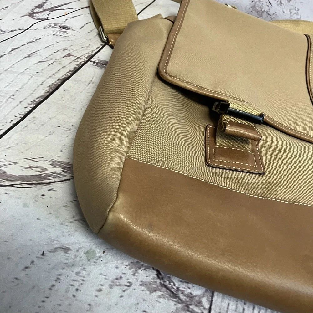 COACH Tan Canvas Leather Messenger Travel‎ Bag Office Briefcase